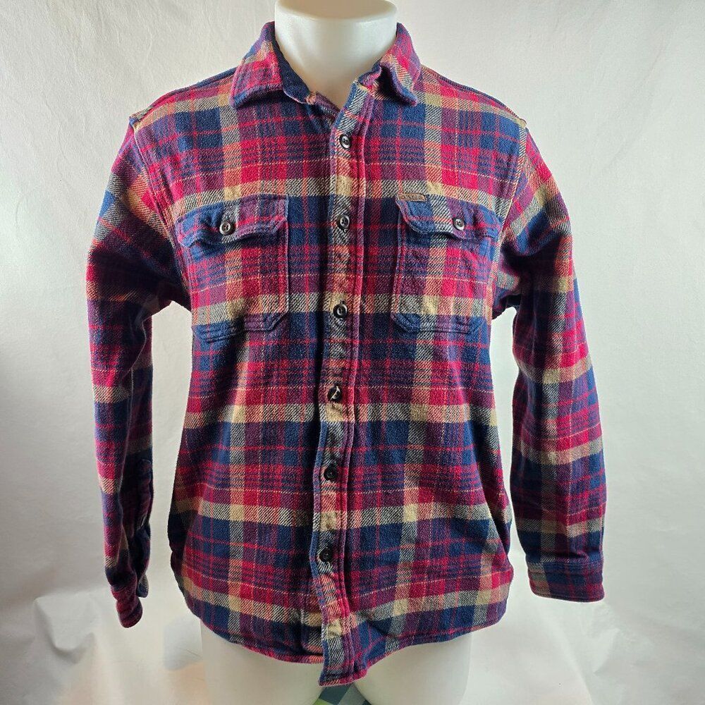 Orvis Flannel Shirt Mens Medium Red Shacket Plaid Button Front Workwear Pockets